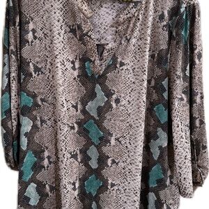 Snake Print Blouse with Teal Accents